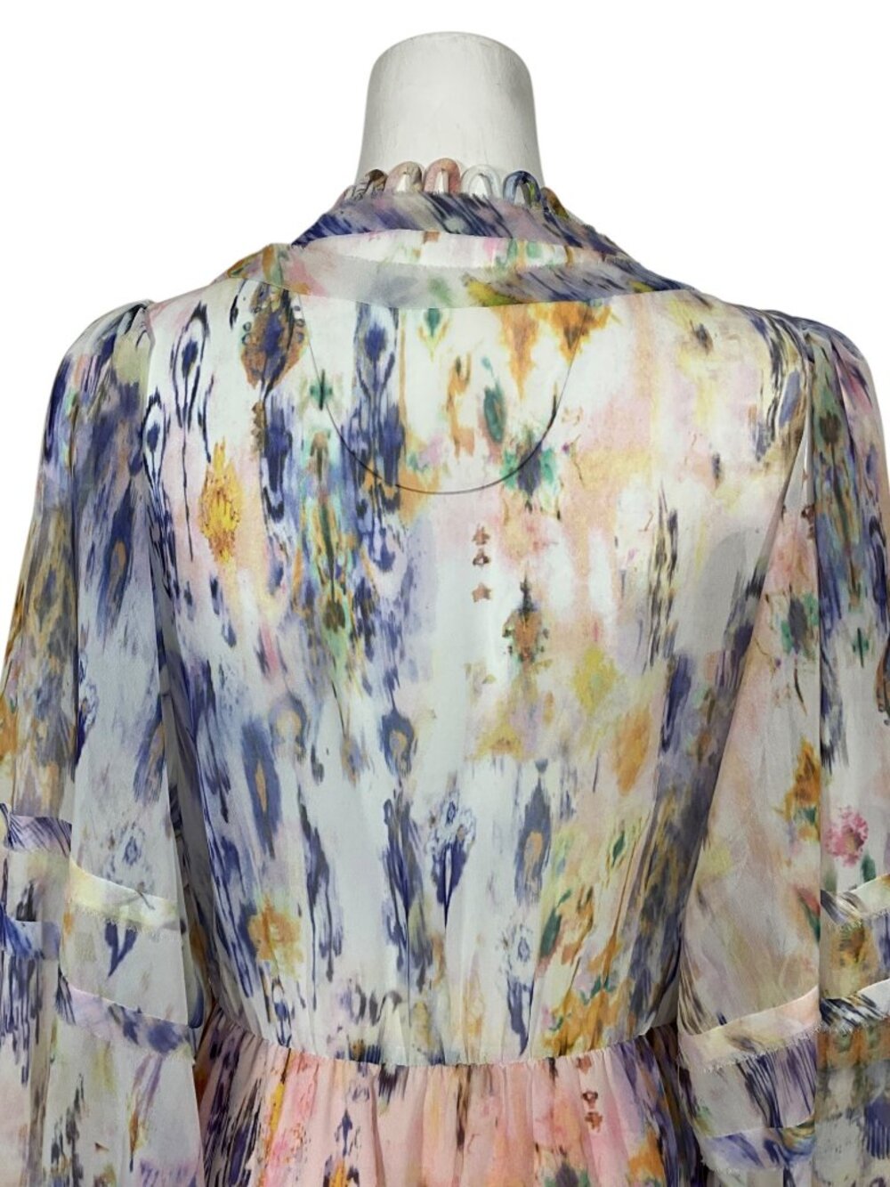 Avantlook Ruffle Chiffon Dress L Multicolor Long Sleeve Sheer - Picture 11 of 15